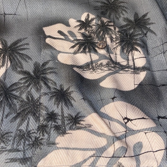 Moda Campia Moda Men’s Large Green And Tan Rayon Palm Tree Print Hawaiian Shirt - Picture 4 of 5